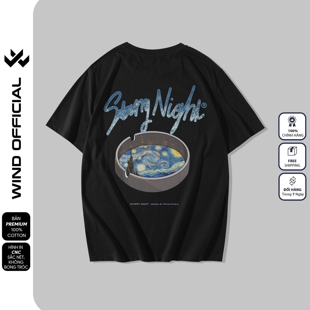 Áo thun tay lỡ unisex WIND phông form rộng 65% cotton Starry thời trang nam nữ oversize
