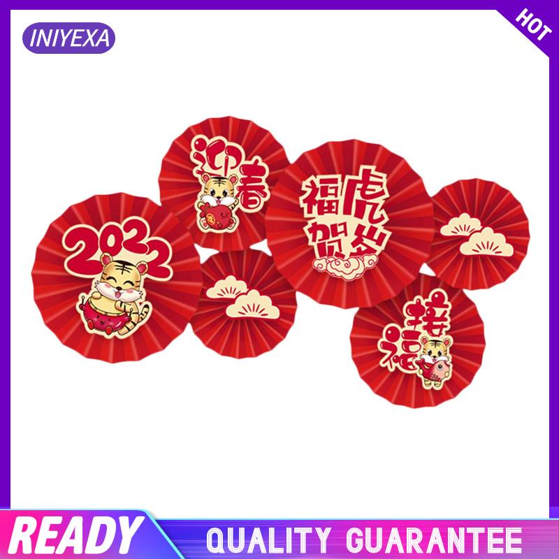Set 6 quạt giấy treo trang trí năm mới phong cách Trung Hoa