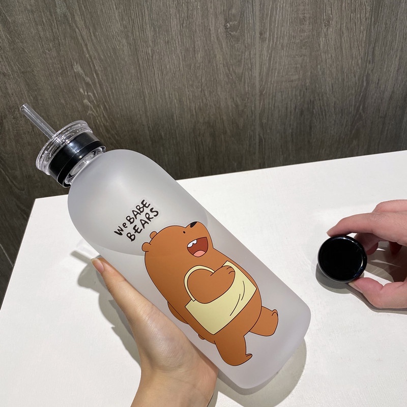 Bình Nước Hình Gấu Trúc Hoạt Hình Dung Tích 1000ml Cách Nhiệt Kèm Ống Hút Tiện Dụng