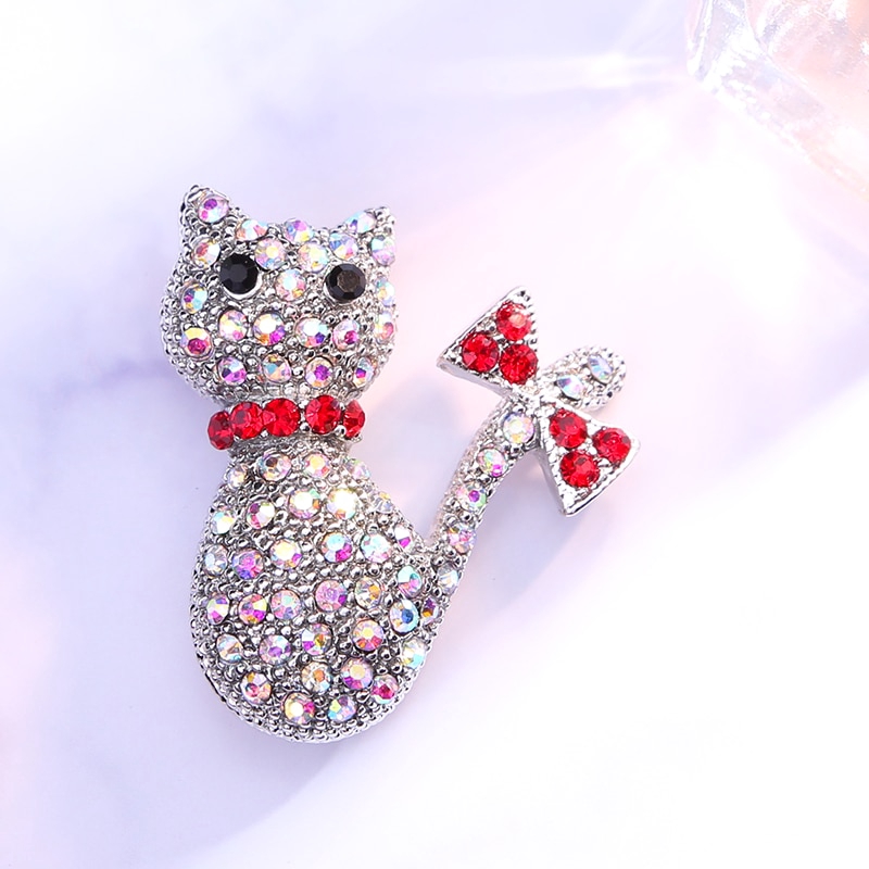 Ghim cài áo hình chú mèo đeo nơ bằng kim loại tráng men màu xanh lá / đen xinh xắn thời trang cho nữ