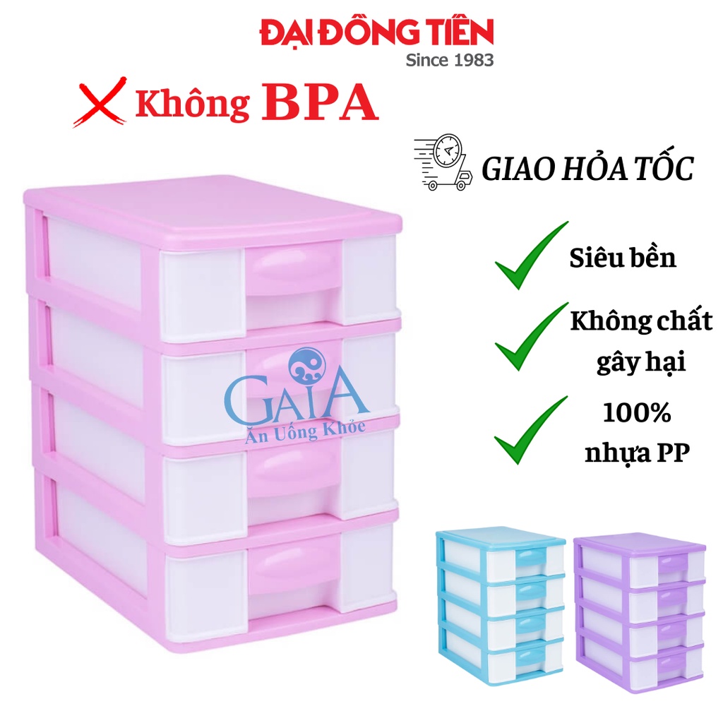 Tủ nhựa đa năng 4 ngăn đựng đồ để bàn tiện dụng tiết kiệm không gian 100% nhựa PP Đại Đồng Tiến an toàn sức khỏe