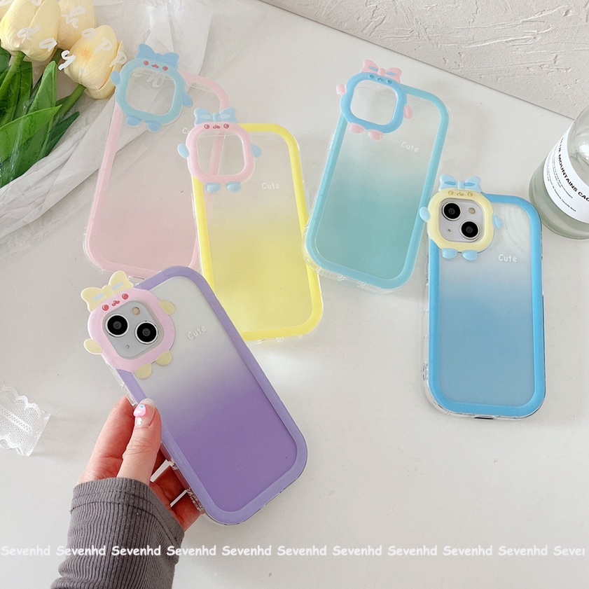 Ốp Điện Thoại Dẻo Họa Tiết Quái Vật Nhỏ Dễ Thương Màu Gradient Cho iPhone 14 Pro Max Xr X 7 8 6 6s Plus