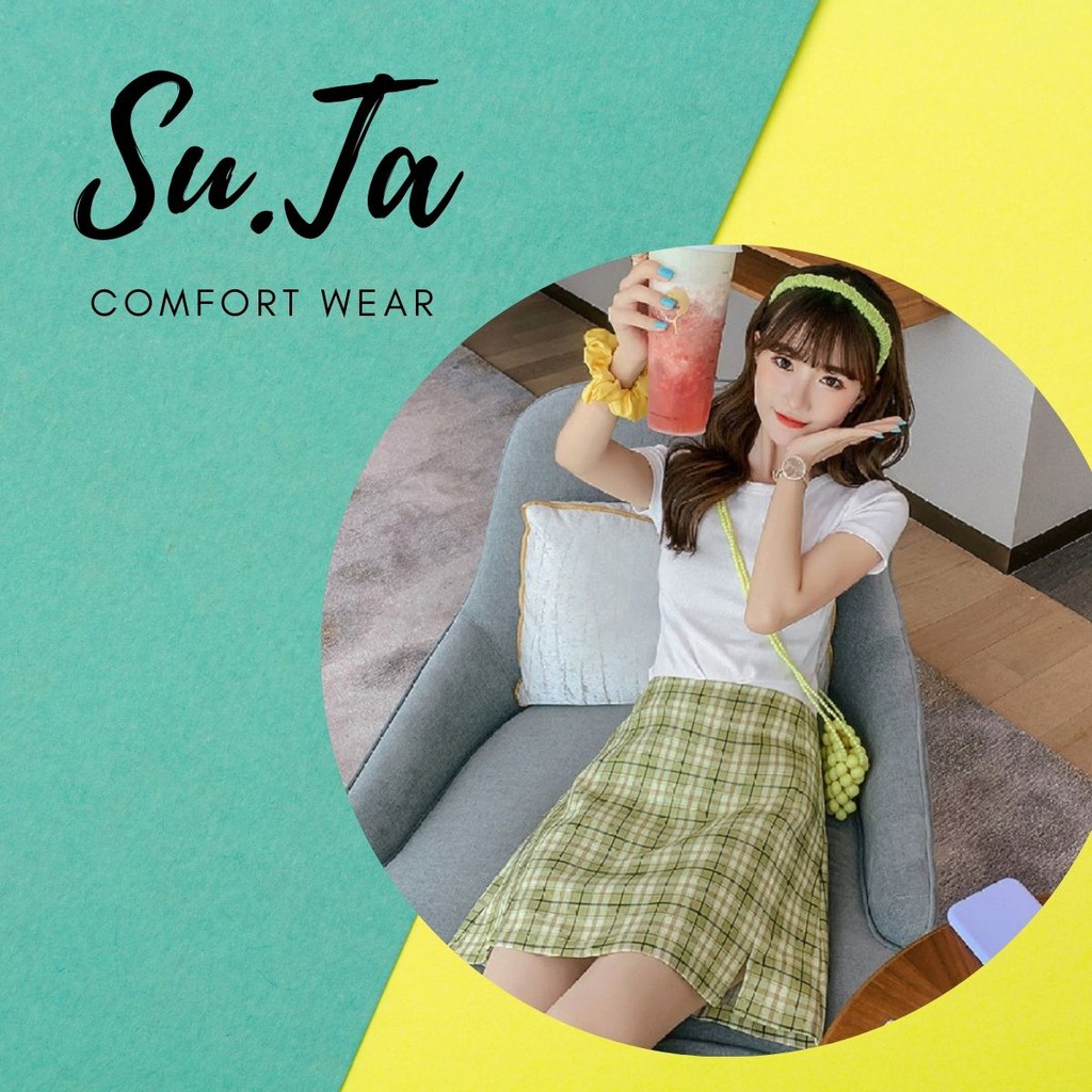 Váy Chữ A  Cạp Cao Kẻ Ca-Ro Dễ Thương Phong Cách Hàn Quốc | BigBuy360 - bigbuy360.vn