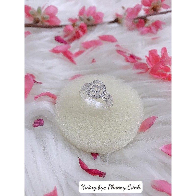 Nhẫn kim tiền gắn hột đá kim cương nhân tạo XƯỞNG BẠC PHƯƠNG CẢNH CPJ