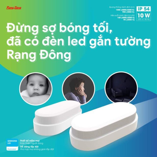 Đèn LED gắn tường 10W Rạng Đông, LN12 90x195/10W