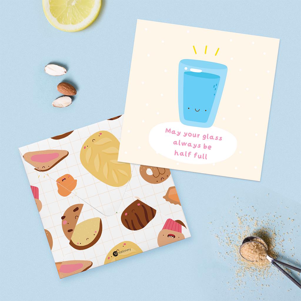 Thiệp tặng bạn bè chúc mừng chúc may mắn động viên SDstationery Tasty Treat 12x12 hình minh họa đồ ăn dễ thương