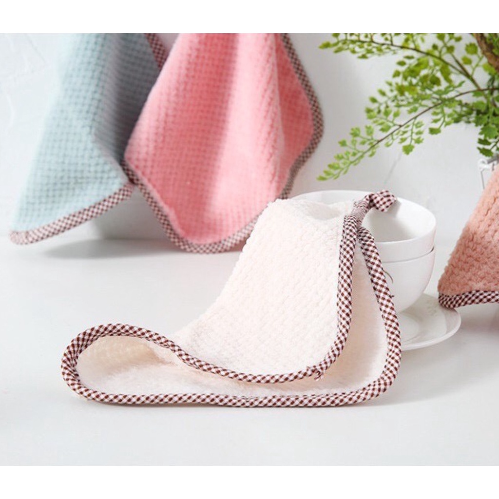Khăn Lau Tay VIỀN ĐAN T5 24x24CM - Lau Bát Chén Đĩa Nhà Bếp Dày Dặn Đa Năng - Sợi Cotton Thấm Hút Nước