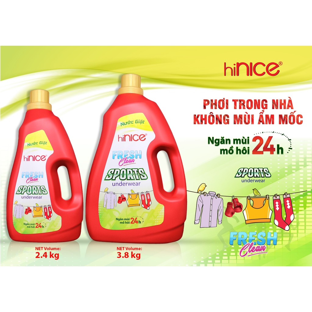 Nước giặt xả Hinice Sports thể thao năng động 2,4kg