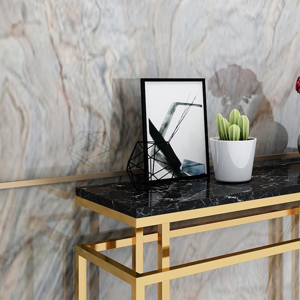 Bộ bàn console trang trí phòng khách hiện đại IBIE AK004 khung sắt sơn tĩnh điện, mặt đá vân mây, tùy chọn màu sắc