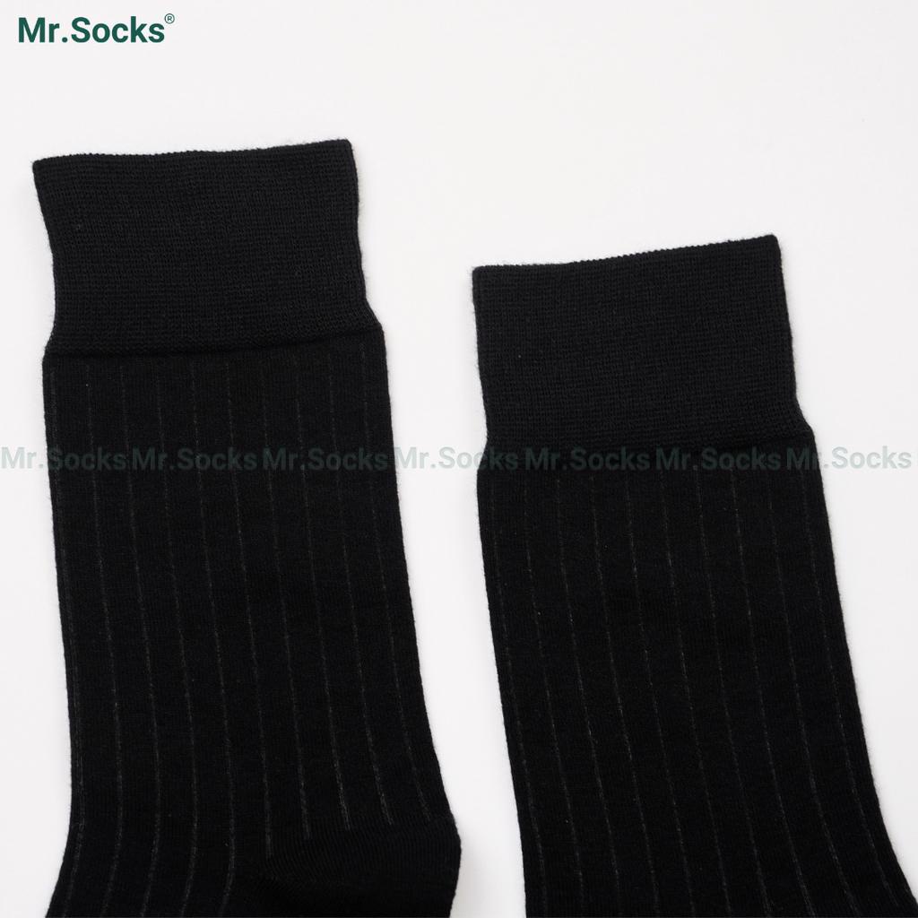 Tất nam công sở cổ cao Mr.Socks màu đen họa tiết gân chìm, chất liệu cotton cao cấp hút ẩm thoáng khí - TAYGANCHIM-DEN