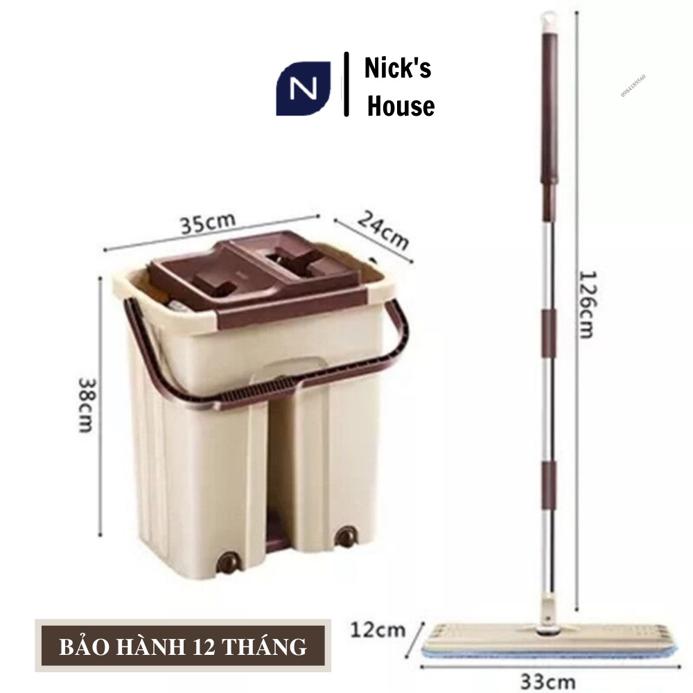 Chổi Lau Nhà - Cây Lau Nhà Thông Minh 2 Ngăn Tự Vắt – Xoay 360 độ thông minh kèm thùng vắt 2 ngăn size lớn cao cấp