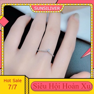 Nhẫn bạc chữ V đính đá phong cách Hàn Quốc