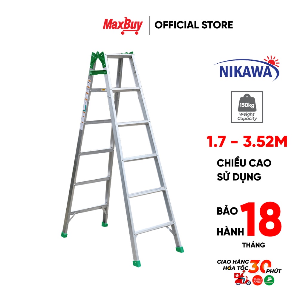 Thang nhôm gấp chữ A có thể dùng chữ I Nikawa NKY-6C - 6 bậc - nhập khẩu Nhật Bản - bảo hành 18 tháng