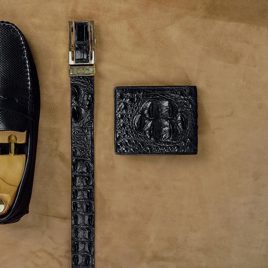 Ví Da Cá Sấu Nam LAFORCE Dáng Ngang VLA1100N-G-D Tặng Tất UNIQLO Chính Hãng