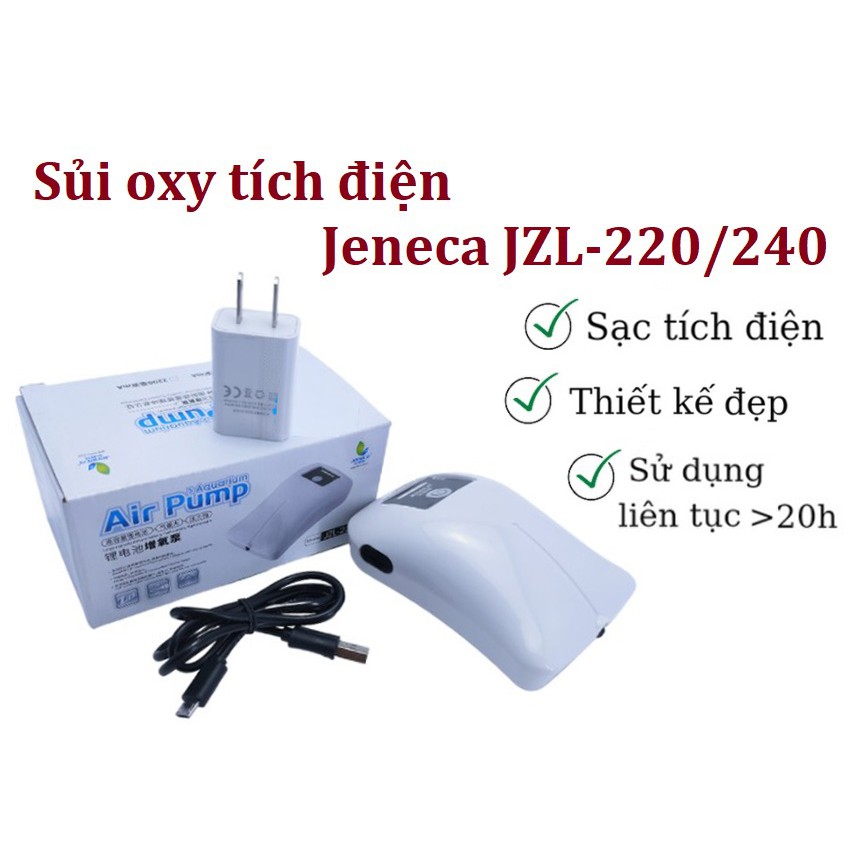 Máy sủi oxy bể cá tích điện JZL- 220, JZL-240 thế hệ mới đề phòng cúp điện chọn combo kèm phụ kiện
