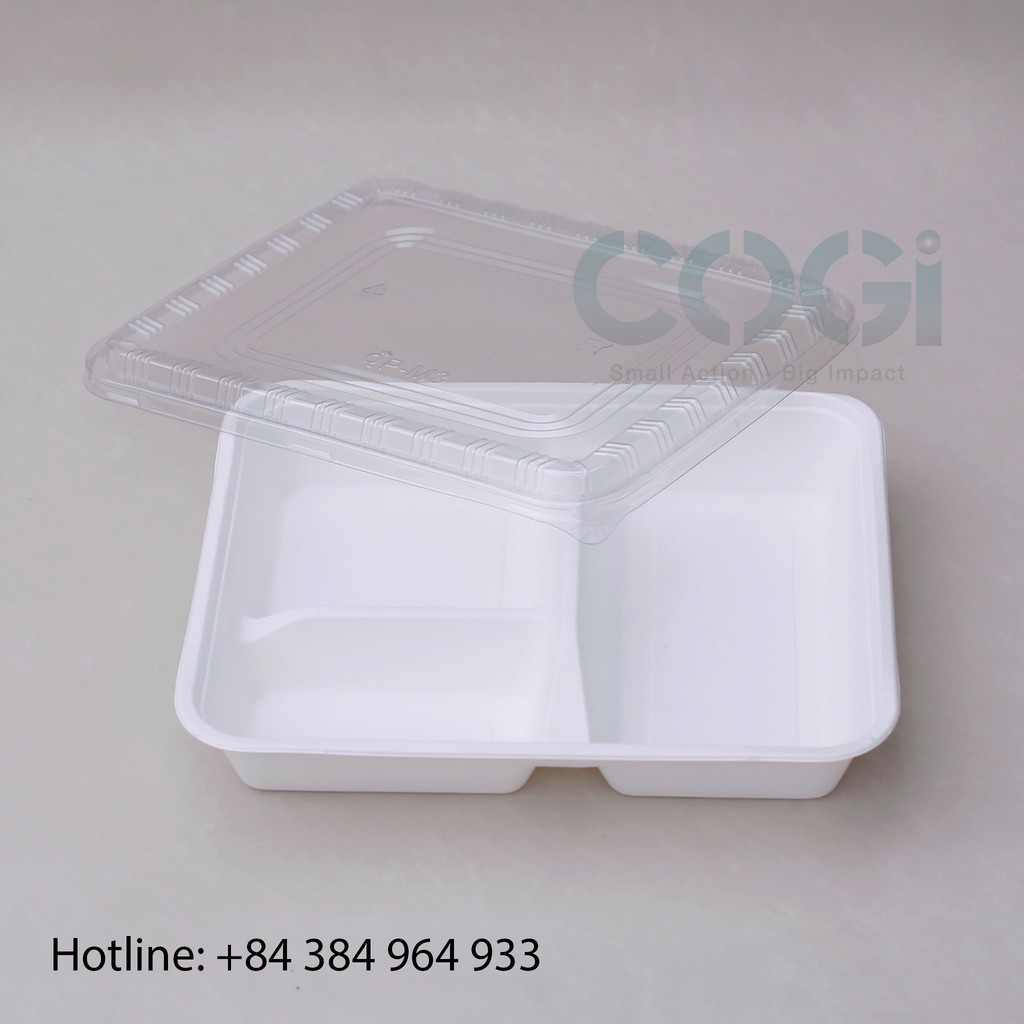 COMBO 50 HỘP CƠM BÃ MÍA 3 NGĂN 800ML - NẮP NHỰA/ 50 PCS TRIPLE COMPONENT BAGASSE LUNCH BOX 800ML WITH PLASTIC LID