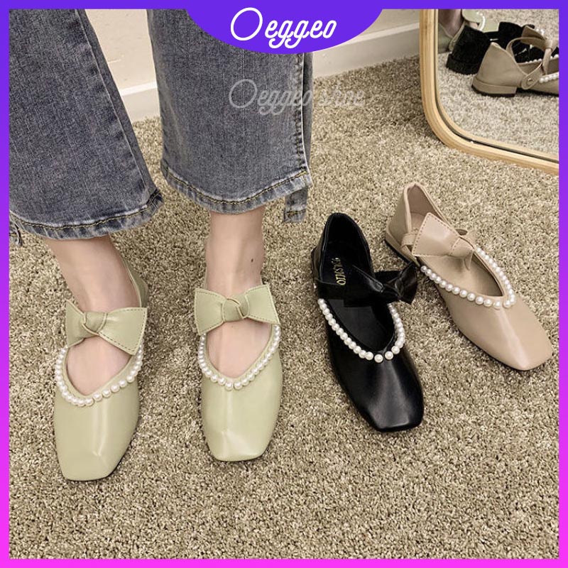 Oeggeo Giày Gót Thấp Dây Xỏ Hạt Hình Chữ V Nhiều Phương Pháp Cho Nữ