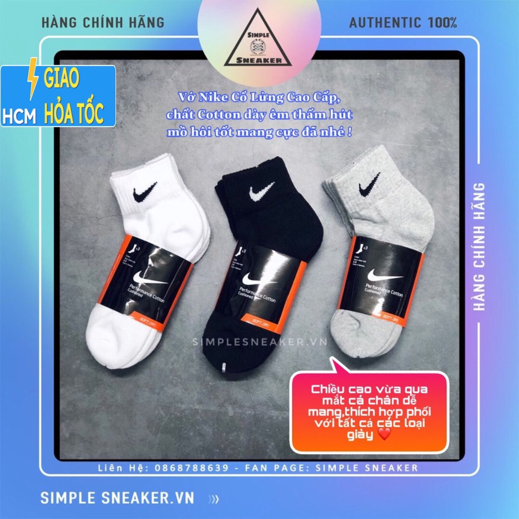 Vớ Nike Cổ Lửng 💙FREESHIP💙 Tất Nam Nữ Unisex Chính Hãng - Chất Dày Dặn Cao Cấp Chống Hôi Chân - Đen Trắng Xám