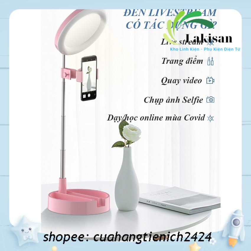 Đèn Livestream để bàn 16cm (6 inch) g3 tích hợp gương trang điểm màu hồng nhỏ gọn