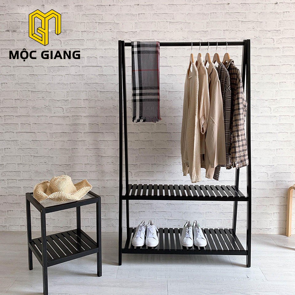 Giá Treo Quần Áo Chữ A 2 Tầng Màu Đen Size M, Gỗ Thông Nhập Khẩu, Phong Cách Hàn Quốc