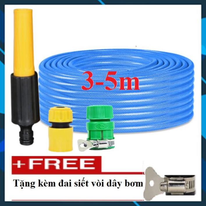 Bộ dây vòi bơm nước rửa xe, tưới cây❤️ đa năng, tăng áp 3 lần, loại 3m, 5m 206622-5 cút sập,nối vàng+ 🎁 đai