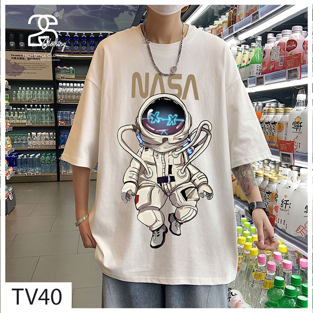 Áo Thun Nam Cổ Tròn Form Rộng Streetwear Áo Phông Unisex Basic Cotton Oversize Phi Hành Gia (V137)