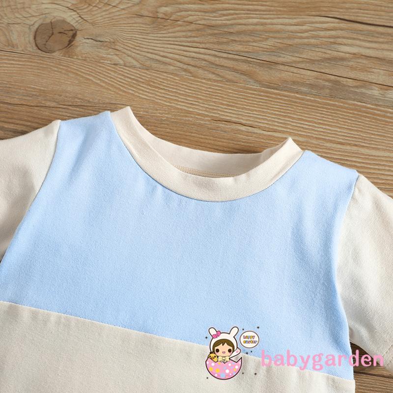 Bộ Áo Thun Ngắn Tay Cổ Tròn + Quần Short Co Giãn Tốt Màu Sắc Tương Phản Thời Trang Mùa Hè Cho Bé Từ 0-24 Tháng Tuổi