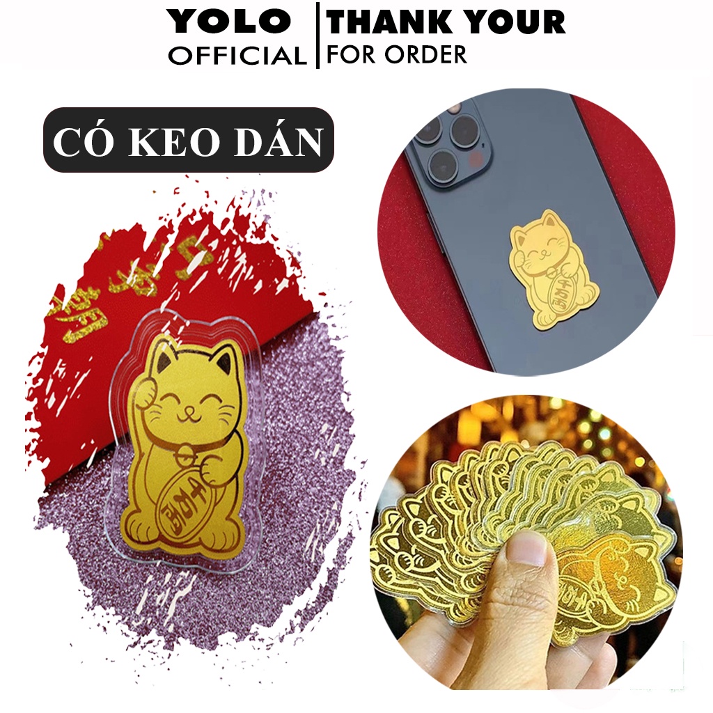 Mèo Thần Tài Dán Ốp Mạ Vàng Mang Tới Tài Lộc - Chiêu May Mắn - Phong Thủy Cho Người Sử Dụng