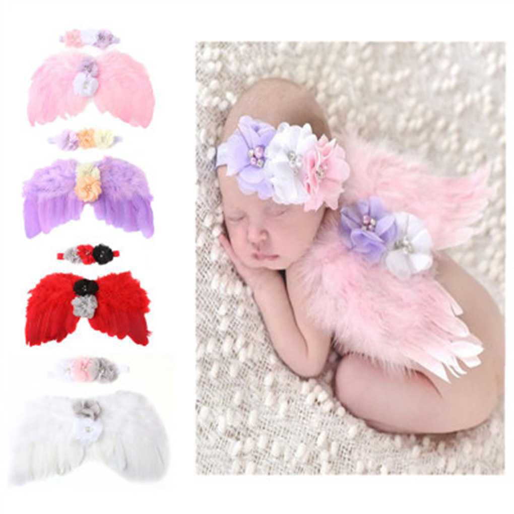 Baby Newborn Angle Feather Wing Colorful Flower Prop Suit Infant Clothes Suit