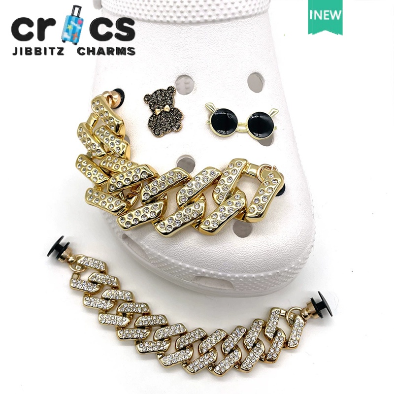 Jibbitz charms Dây Xích Kim Loại Ngọc Trai Trang Trí Giày crocs Đính Đá Thời Trang