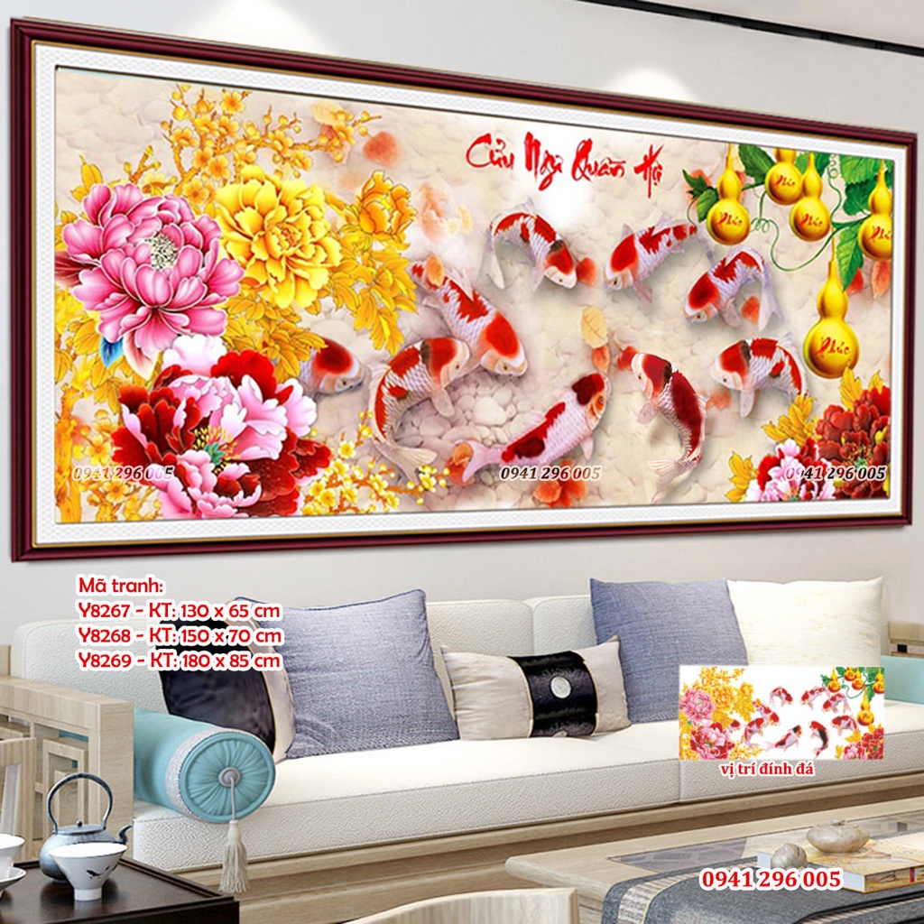 Tranh đính đá Cửu Ngư Quần Hội - tranh chưa đính đá