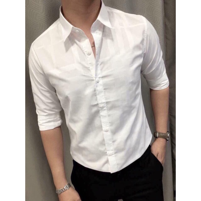 Áo sơ mi BBR vân nổi trắng đen