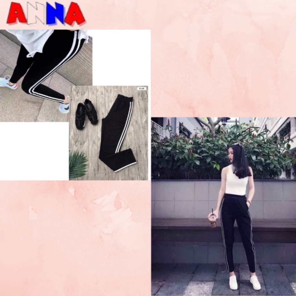 Quần legging nữ cạp cao dài nâng mông ,quần jogger 2 sọc chất cotton dày đẹp ANNA FASHION