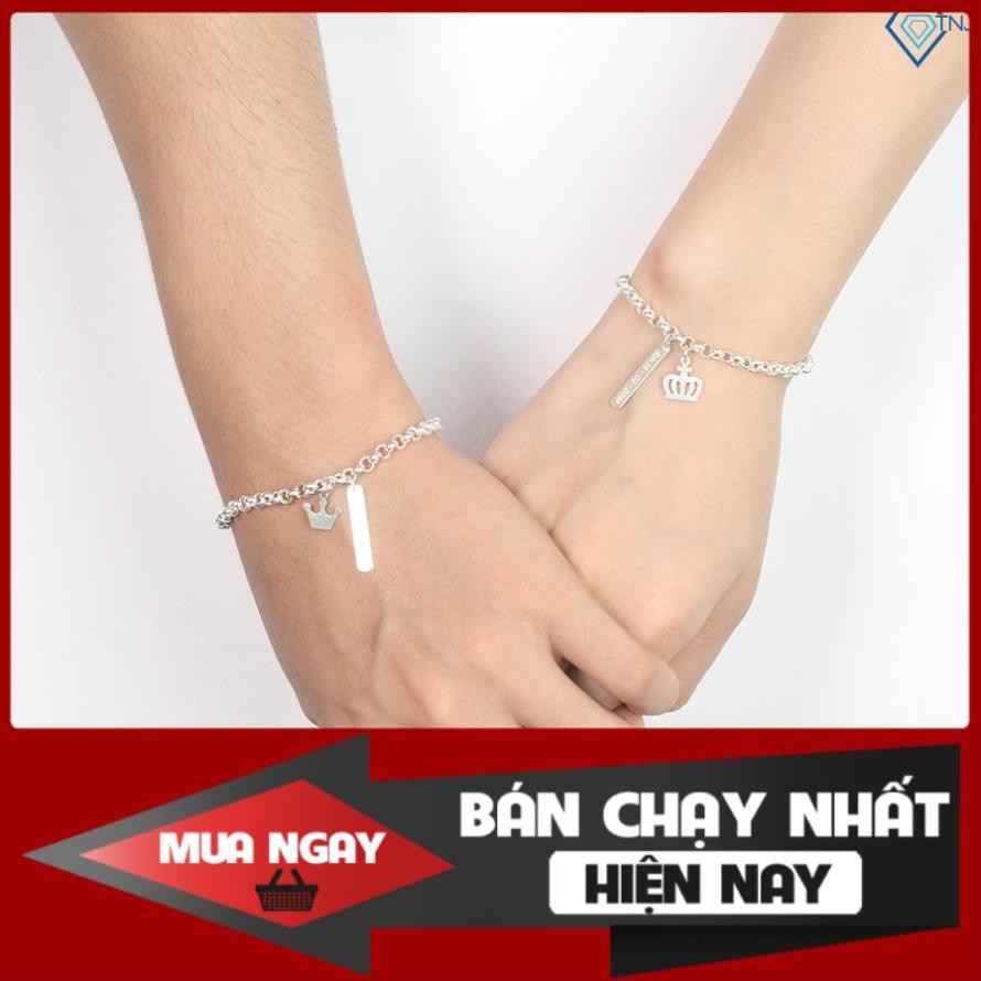 Lắc tay đôi bạc, vòng tay cặp bạc hình King - Queen khắc tên theo yêu cầu