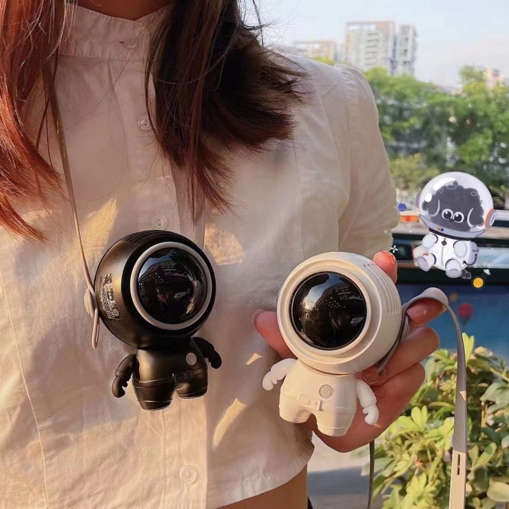 Quạt mini 3 chế độ gió không cánh đeo cổ hình phi hành gia