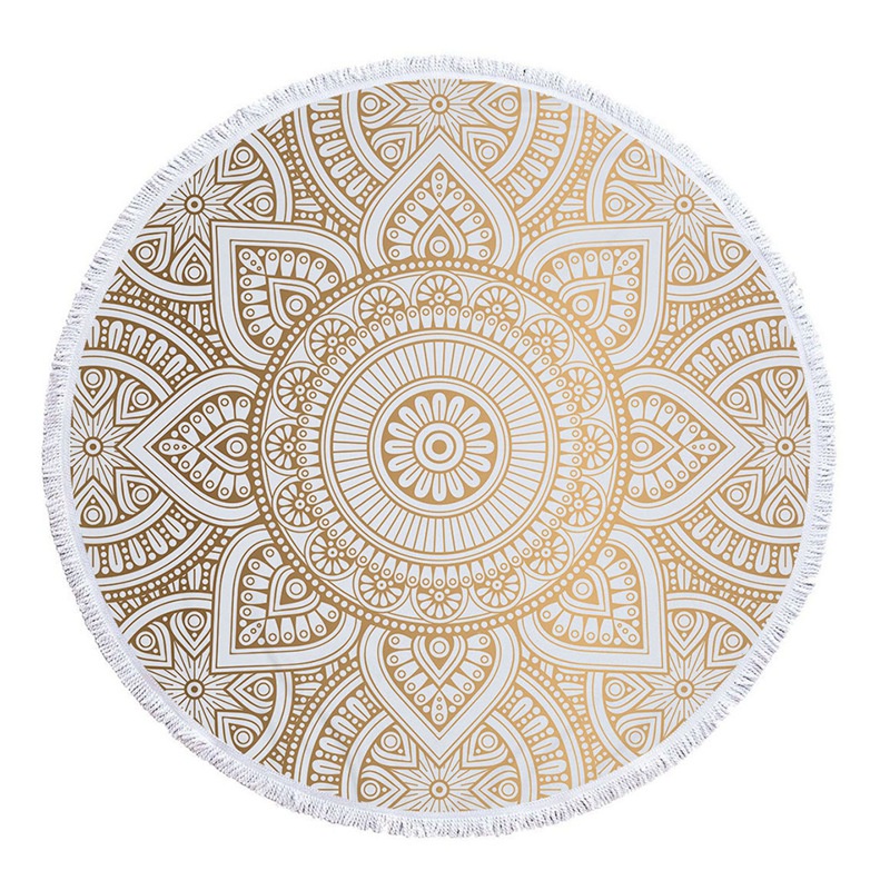 Khăn Tắm Tròn Chất Liệu Microfiber Họa Tiết Mandala Phong Cách Ấn Độ Boho