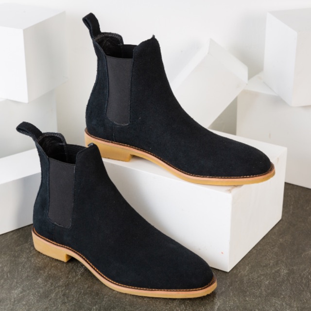 Giày Da Nam Chelsea Boot Da Lộn Màu Đen Thiết Kế Trẻ Trung Thời Trang