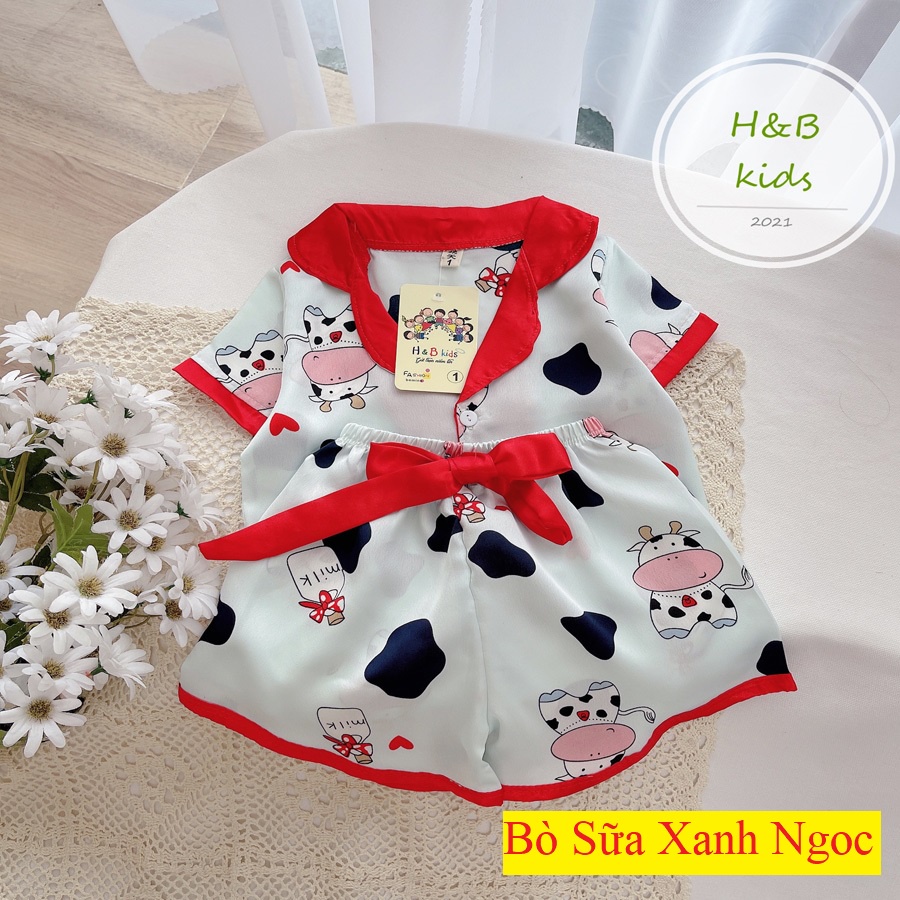 Bộ Mặc Nhà Cộc Tay  Cao Cấp Cho Bé - Pijama Lụa 3D Cao Cấp Cho Bé