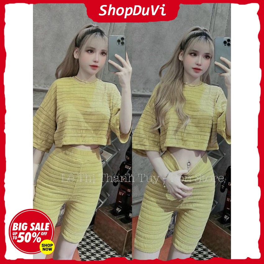 Set Bộ Nữ Áo Tay Lửng From Crotop Chất Len Ren Quảng Châu Mix Quần Ngố Mặc Dạo Phố Siêu Thoải Mái