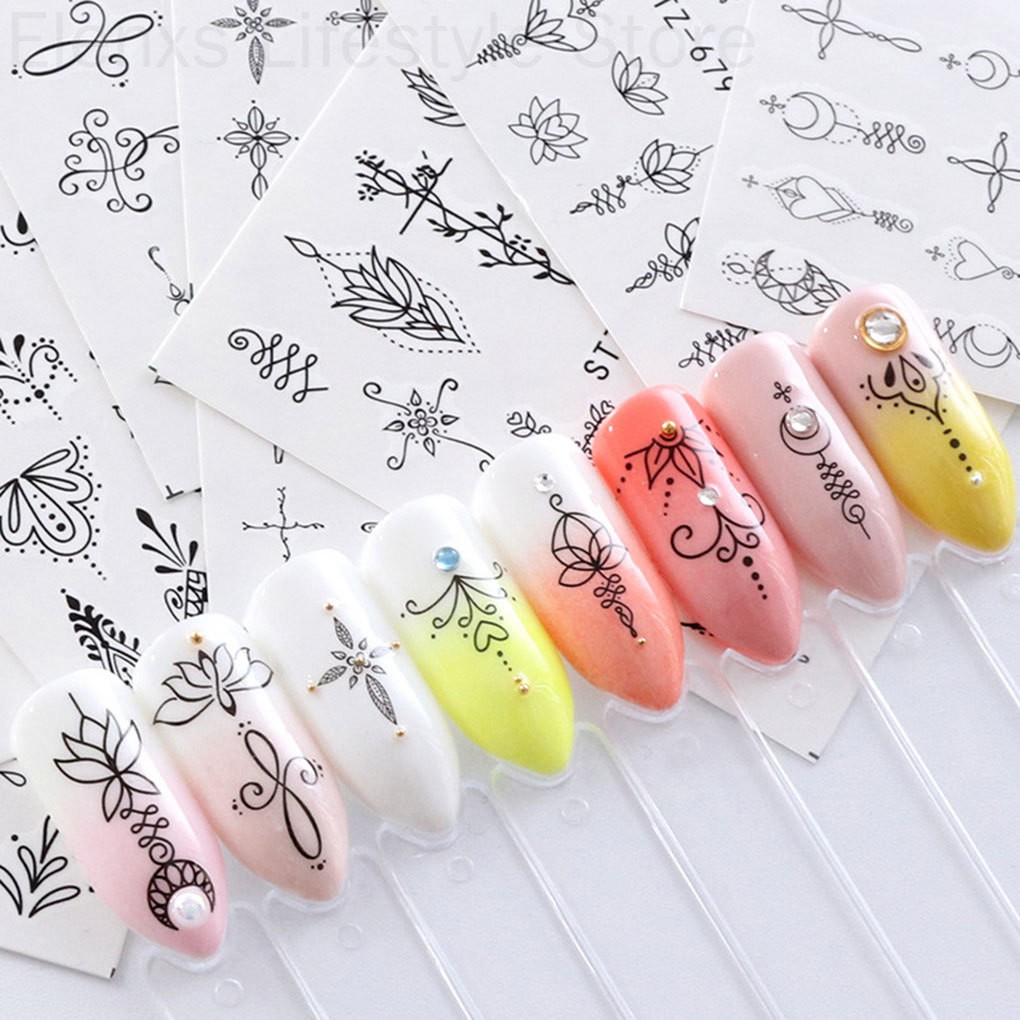 [Hàng mới về] Bộ 8 tấm hình dán họa tiết hoa đơn giản trang trí móng tay nghệ thuật đẹp mắt