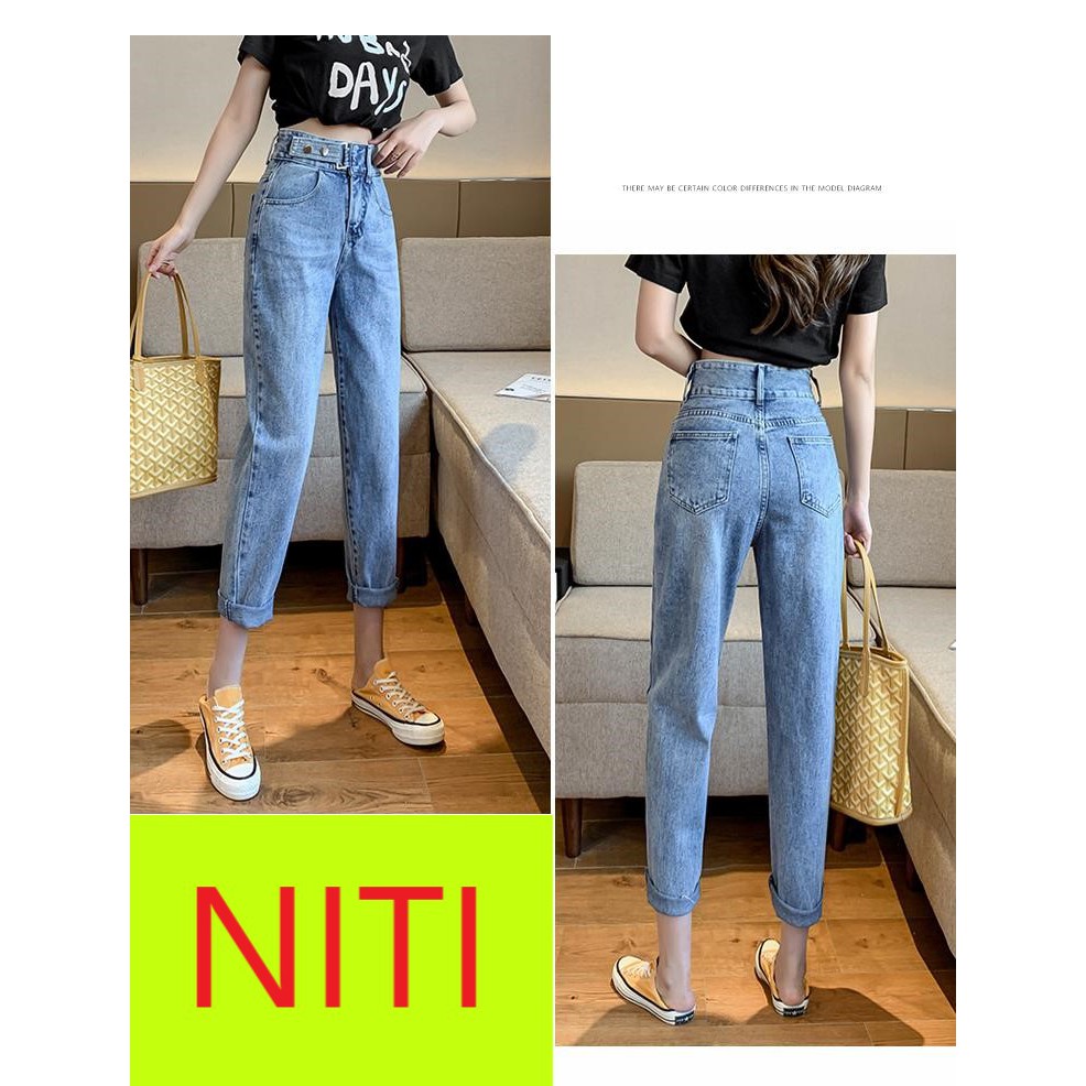 [ SỐ 1!! ] QUẦN BAGGY JEAN NỮ MÀU XANH LƯNG CAO NITI LƯNG KIỂU PHỐI KHOEN VUÔNG 2 NÚT BẤM CỰC LẠ CỰC ĐỘC ĐÁO