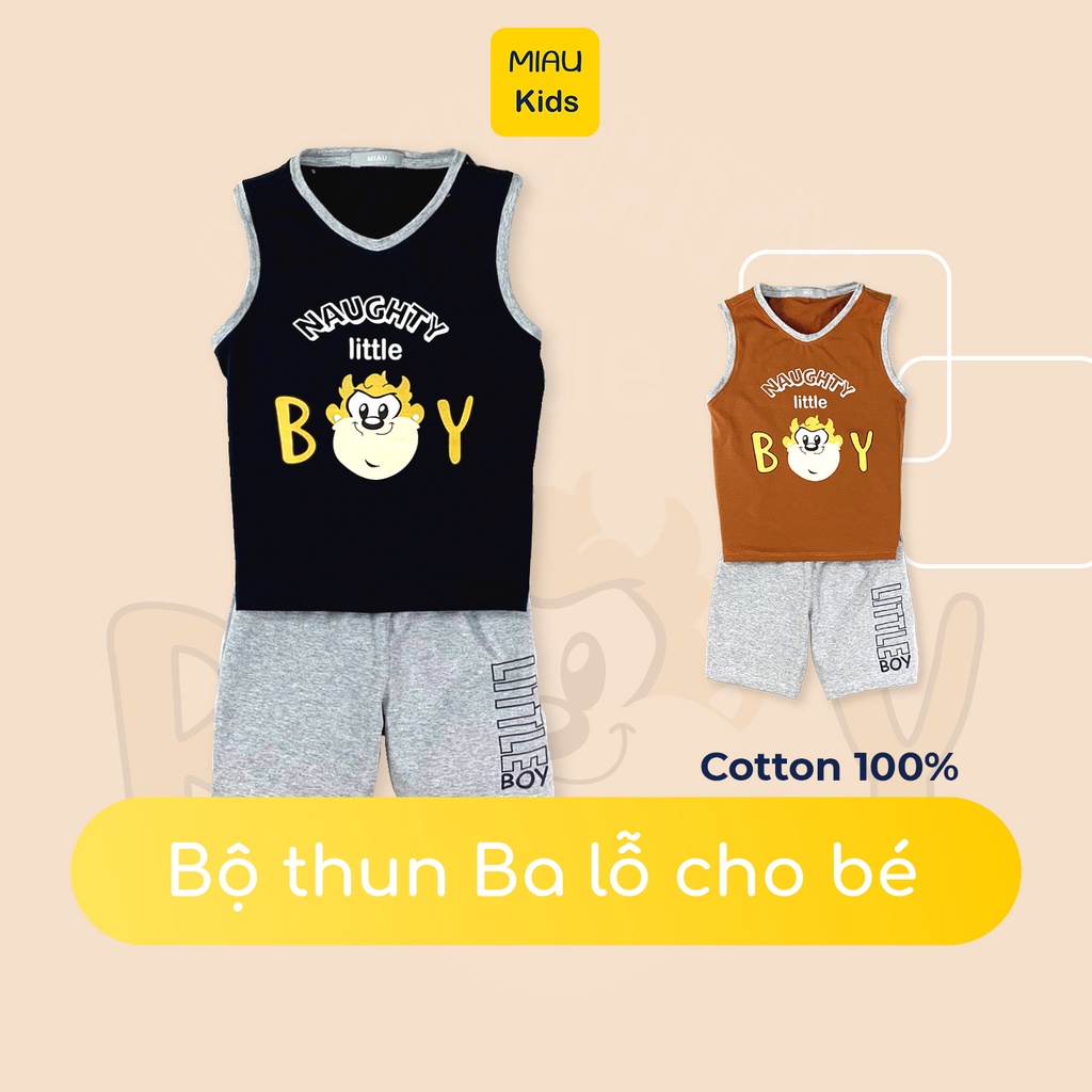 Đồ Bộ Bé Trai Ba Lỗ Khỉ Con MIAUKIDS, Thun Cotton Thoáng Mát Cho Bé 9kg-55kg