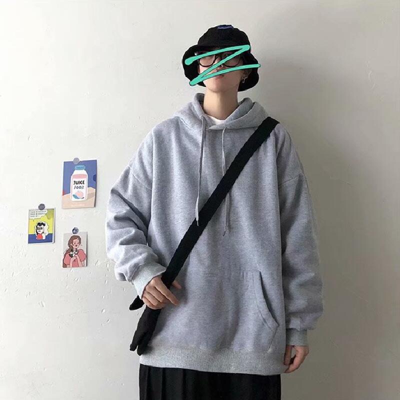 Áo hoodie tay dài màu trơn dày dặn phong cách đường phố thời trang cho nam size M-8XL