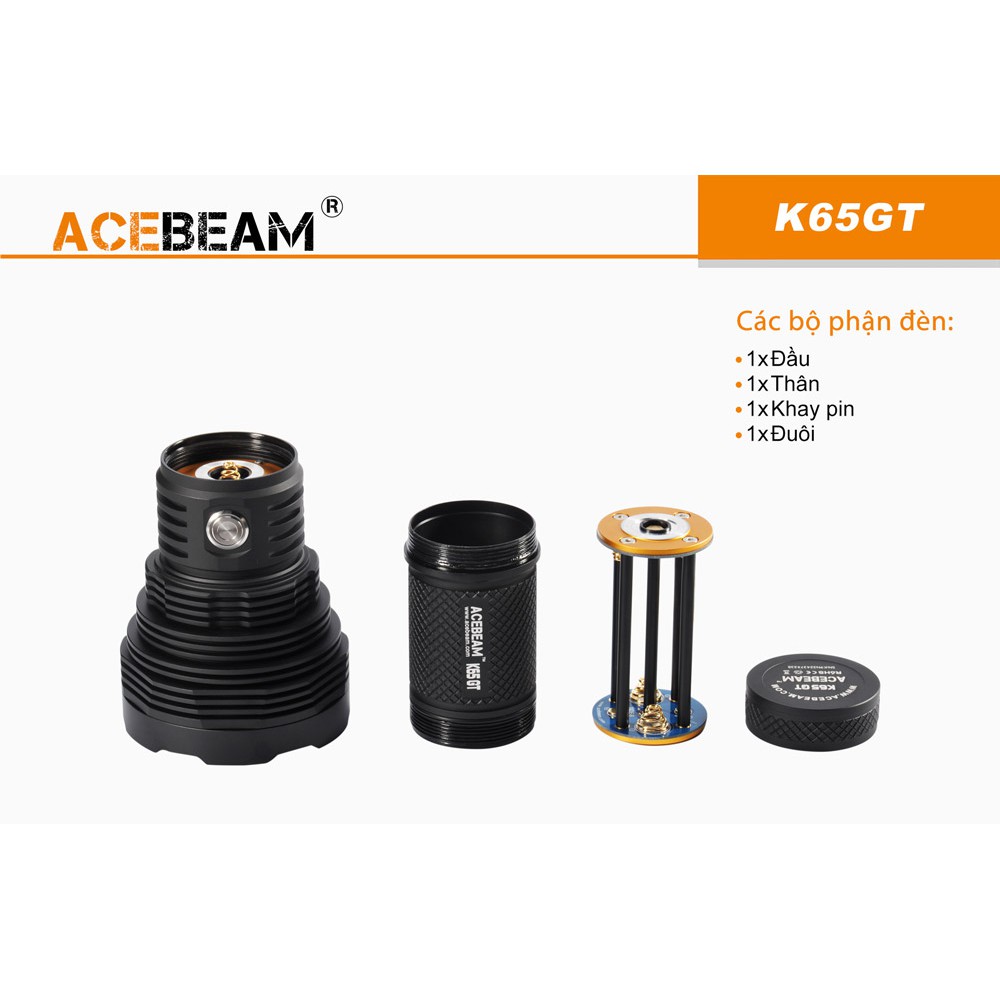 [BH 5 NĂM] ACEBEAM K65 GT - Đèn pin chiếu xa sáng 6500 lumen xa 1682m led Luminus SBT-90 dùng 4 pin 18650