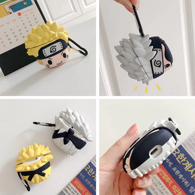 Vỏ bảo vệ hộp sạc tai nghe mềm bằng silicon hình Naruto Uzumaki 3D cho Airpod 12