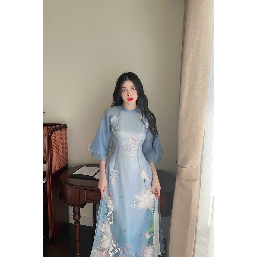 Áo Dài Cách Tân Nữ Xanh Siêu Hot Hit 4 Tả Áo Thiết Kế Cao Cấp Áo Dài Chuẩn Phom Cam kết Chất Lượng