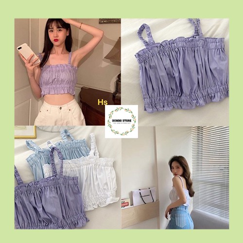 Áo Đũi Croptop 2 Dây Chun Ngực Đũi Mềm Mát - DumboStore - mã 136
