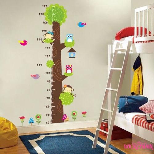 Miếng dán tường trang trí đo chiều cao cho bé hình chú khỉ/cây xinh xắn