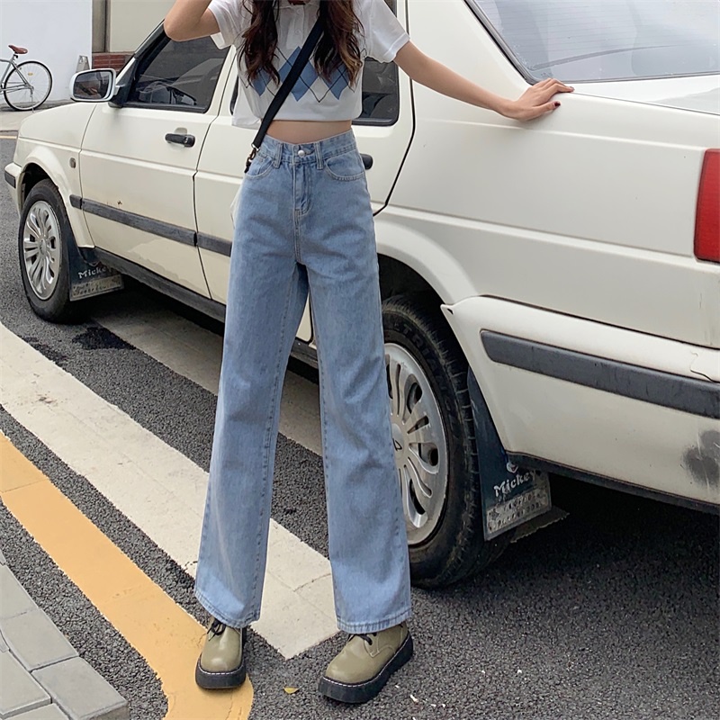 Quần Jeans Nữ Lưng Cao Ống Rộng Thời Trang Hàn Quốc