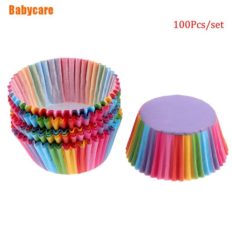 Bộ 100 Giấy Lót Bánh Cupcake Màu Cầu Vồng Xinh Xắn